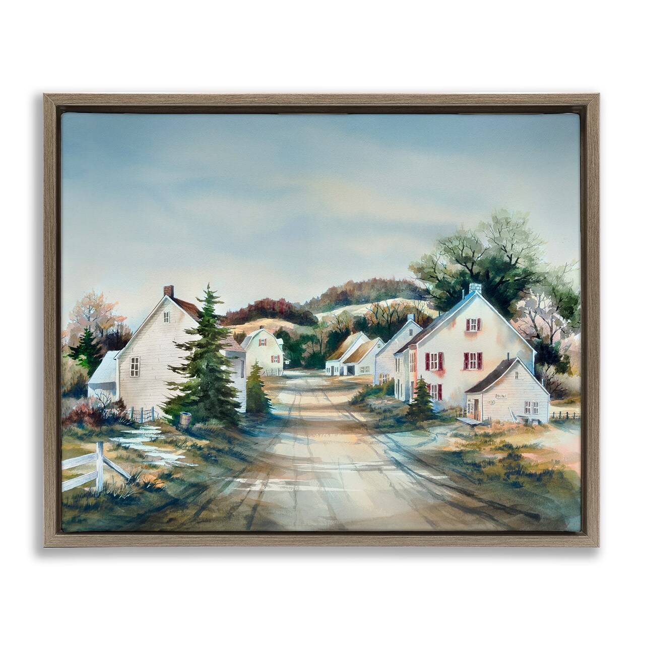 Stupell Industries Tranquil Village Road & Houses Floating Frame, design by Owen Wexler